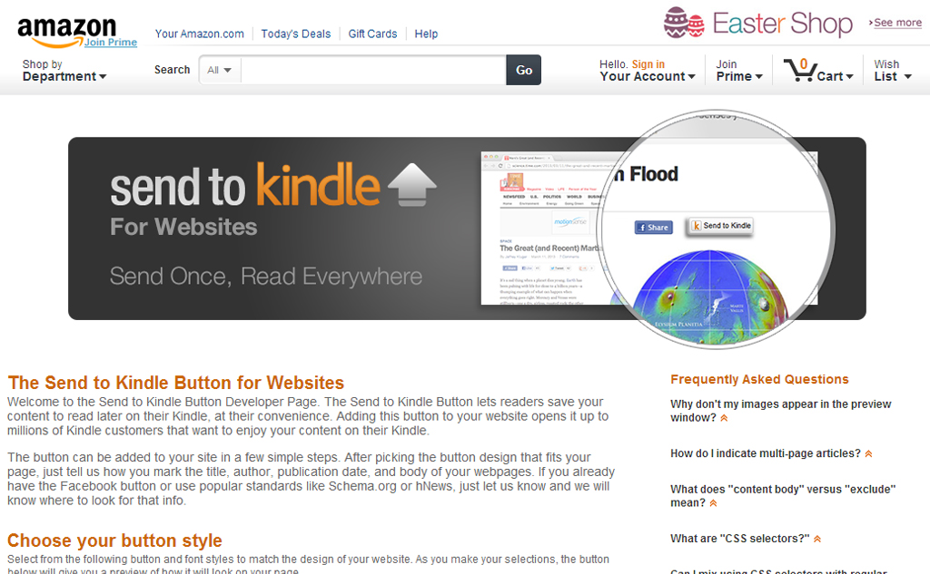 Send to Kindle Button